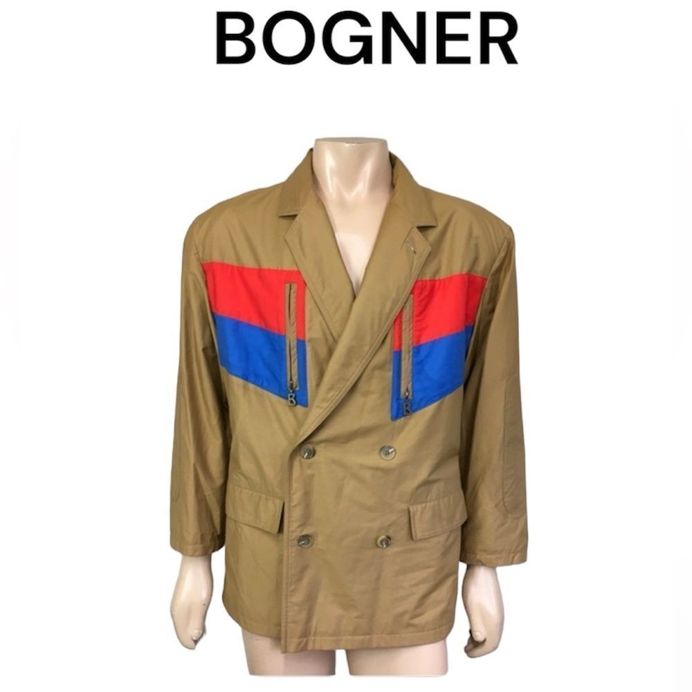Bogner Men's Double Breasted Notch Lapel Collar Pea Coat Jacket Camel Brown  S
